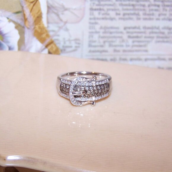 Vintage Sterling Silver Lab Diamond Buckle Ring - Size 8 - Picture 4 of 10